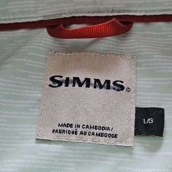 Simms Double Haul Fishing Shirt Men L Light Green Texture Wave Pockets Stretch - Picture 3 of 16